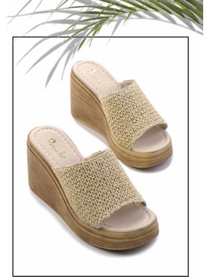 Bambi Bej Hasır  Kadın Terlik K04823005328