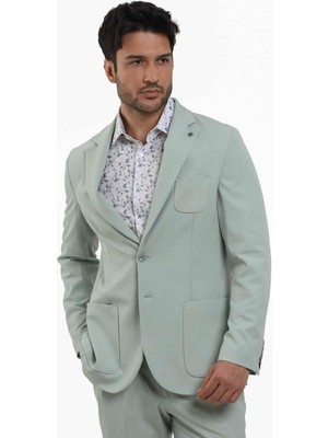 Dufy Yeşil Erkek Slim Fit Düz Mono Yaka Casual Ceket