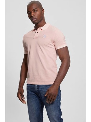 Guess Erkek Washed Ss Polo Yaka Pembe T-Shirt