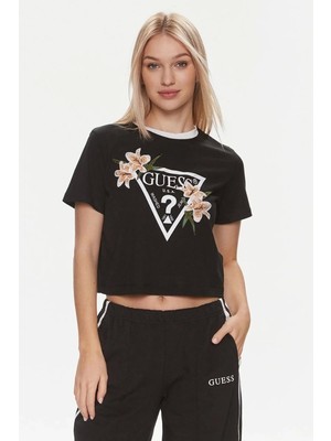 Guess Kadın Zoey Crop Siyah T-Shirt