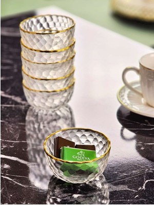 İnova Home Decor Gold Detaylı Nokta Desen Cam Mini Çerezlik-Sosluk Takımı 6'lı