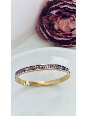 Chance's Jewelry Lilac Gold 316L Premium Çekik Bilezik Kelepçe Bileklik