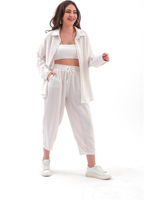 Vapur Tekstil Krinkıl Kumaş Keten Ikili Takım - Ekru