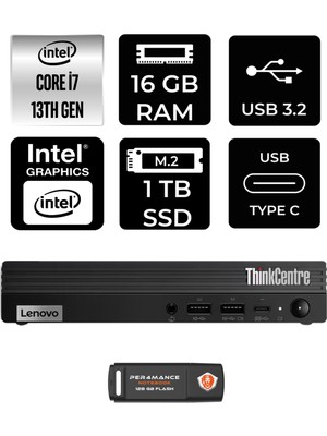 Lenovo Thinkcentre M70Q Gen 4 Intel Core I7 13700T 16GB 1tb SSD Fdos 12E30015TR Mini Pc & Per4 USB Bellek 12E30015TRP313