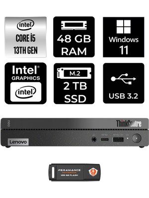 Lenovo Thinkcentre 50Q Gen 4 Intel Core I5 13420H 48GB 2tb SSD W11H 12LN0048TR Mini Pc & Per4 USB Bellek 12LN0048TRP394