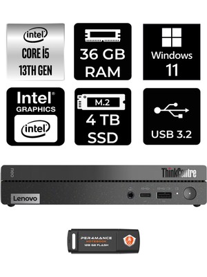 Lenovo Thinkcentre 50Q Gen 4 Intel Core I5 13420H 36GB 4tb SSD W11P 12LN0048TR Mini Pc & Per4 USB Bellek 12LN0048TRP435