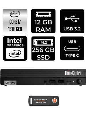 Lenovo Thinkcentre M70Q Gen 4 Intel Core I7 13700T 12GB 256GB SSD Fdos 12E30015TR Mini Pc & Per4 USB Bellek 12E30015TRP306