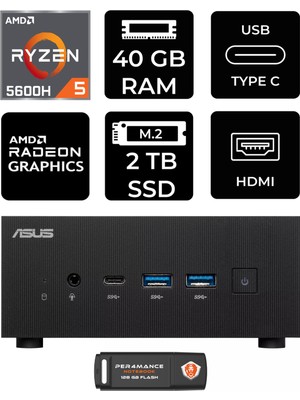 Asus Expertcenter PN52 Amd Ryzen 5 5600H 40GB 2tb SSD Fdos Mini Pc & Per4 USB Bellek PN52P1339