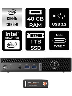 Dell Optiplex 7010MFF Intel Core I5 13500T 40GB 1tb SSD Fdos N002O7010MFF Mini Pc & Per4 USB Bellek N002O7010MFFP338