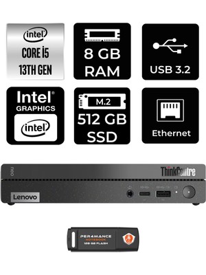 Lenovo Thinkcentre 50Q Gen 4 Intel Core I5 13420H 8gb 512GB SSD Fdos 12LN0048TR Mini Pc & Per4 USB Bellek 12LN0048TRP302