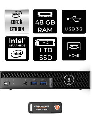 Dell Optiplex 7010MFF Intel Core I7 13700T 48GB 1tb SSD Fdos N018O7010MFF Mini Pc & Per4 USB Bellek N018O7010MFFP343