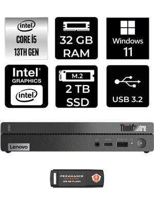 Lenovo Thinkcentre 50Q Gen 4 Intel Core I5 13420H 32GB 2tb SSD W11P 12LN0048TR Mini Pc & Per4 USB Bellek 12LN0048TRP429