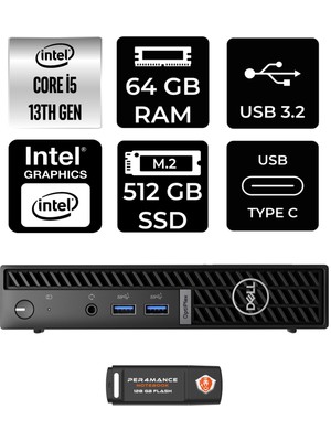 Dell Optiplex 7010MFF Intel Core I5 13500T 64GB 512GB SSD Fdos N002O7010MFF Mini Pc & Per4 USB Bellek N002O7010MFFP347