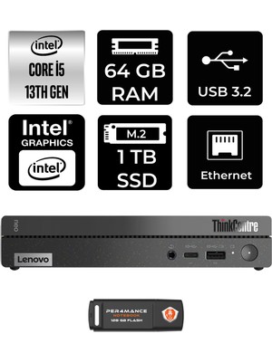 Lenovo Thinkcentre 50Q Gen 4 Intel Core I5 13420H 64GB 1tb SSD Fdos 12LN0048TR Mini Pc & Per4 USB Bellek 12LN0048TRP348