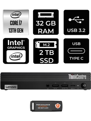 Lenovo Thinkcentre M70Q Gen 4 Intel Core I7 13700T 32GB 2tb SSD Fdos 12E30015TR Mini Pc & Per4 USB Bellek 12E30015TRP329