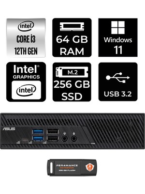 Asus PB63 i3 13100 Mini PC 64GB RAM 256GB SSD Win11 Home + Per4 USB PB63P1346