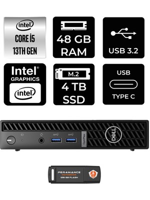 Dell Optiplex 7010MFF Intel Core I5 13500T 48GB 4tb SSD Fdos N002O7010MFF Mini Pc & Per4 USB Bellek N002O7010MFFP345