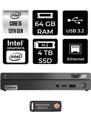Lenovo Thinkcentre 50Q Gen 4 Intel Core I5 13420H 64GB 4tb SSD Fdos 12LN0048TR Mini Pc & Per4 USB Bellek 12LN0048TRP350