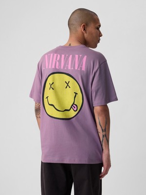 Gap Erkek Lila Nirvana Grafikli T-Shirt