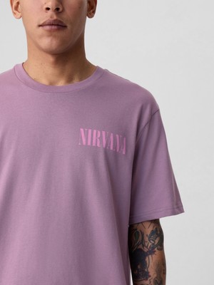 Gap Erkek Lila Nirvana Grafikli T-Shirt