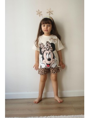 Newday Boutique Minnie Mouse Leoparlı Şortlu Takım