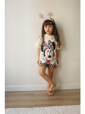 Newday Boutique Minnie Mouse Leoparlı Şortlu Takım