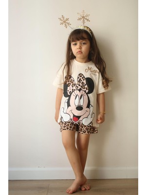 Newday Boutique Minnie Mouse Leoparlı Şortlu Takım