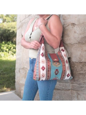 Lederax Kilim Motifli Hakiki Deri Detaylı Bohem Çanta LD491