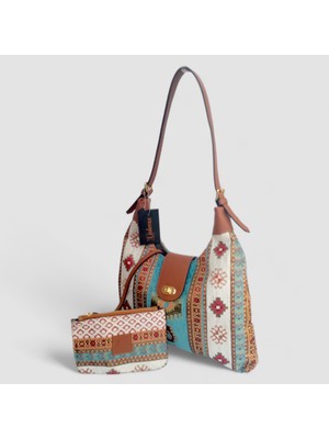 Lederax Kilim Motifli Hakiki Deri Detaylı Bohem Çanta LD491