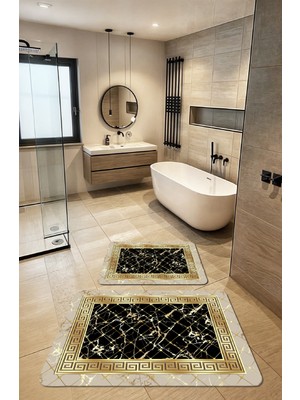 Artizon Dekoratif Modern Tasarım Kaymaz Taban Yıkanabilir Ikili Takım Banyo PASPASI(50X60-60X90 Cm)