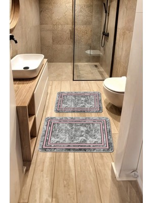 Artizon Dekoratif Modern Tasarım Kaymaz Taban Yıkanabilir Ikili Takım Banyo PASPASI(50X60-60X90 Cm)