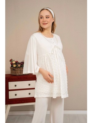 Baha Ba-Ha 4504 Dantel Sabahlıklı Lohusa Pijama Takımı