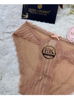 Intive Lingerie Fk Lingerie Simli Arkası Transparan Tül Önü Dantelli Önü Cut-Out Külot