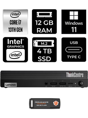 Lenovo Thinkcentre M70Q Gen 4 Intel Core I7 13700T 12GB 4tb SSD W11H 12E30015TR Mini Pc & Per4 USB Bellek 12E30015TRP360