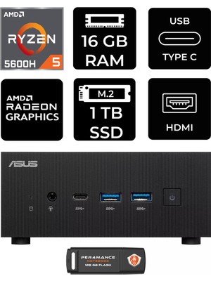 Asus Expertcenter PN52 Amd Ryzen 5 5600H 16GB 1tb SSD Fdos Mini Pc & Per4 USB Bellek PN52P1313