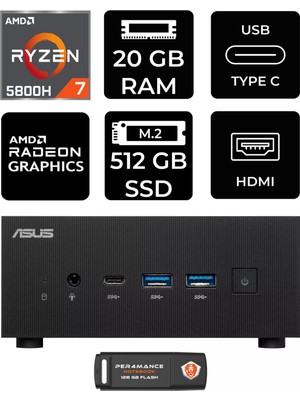 Asus Expertcenter PN52 Amd Ryzen 7 5800H 20GB 512GB SSD Fdos Mini Pc & Per4 USB Bellek PN52P2317