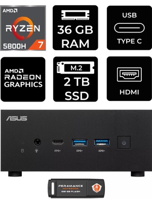 Asus Expertcenter PN52 Amd Ryzen 7 5800H 36GB 2tb SSD Fdos Mini Pc & Per4 USB Bellek PN52P2334