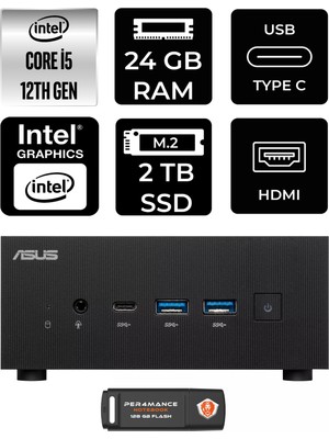 Asus Expertcenter PN64 Intel Core I5 12500H 24GB 2tb SSD Fdos Mini Pc & Per4 USB Bellek PN64P324