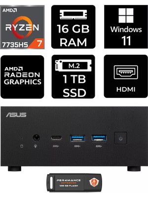 Asus Expertcenter PN53 Amd Ryzen 7 7735HS 16GB 1tb SSD W11H Mini Pc & Per4 USB Bellek PN53P363