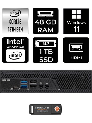 Asus PB63 Intel Core I5 13400 48GB 1tb SSD W11H Mini Pc & Per4 USB Bellek PB63P393