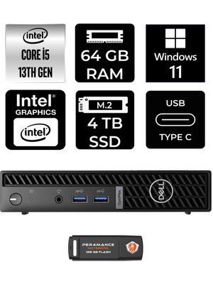 Dell Optiplex 7010MFF Intel Core I5 13500T 64GB 4tb SSD W11H N002O7010MFF Mini Pc & Per4 USB Bellek N002O7010MFFP400