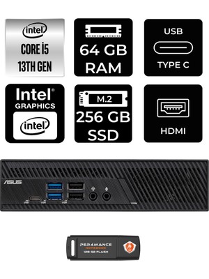 Asus PB63 Intel Core I5 13400 64GB 256GB SSD Fdos Mini Pc & Per4 USB Bellek PB63P346