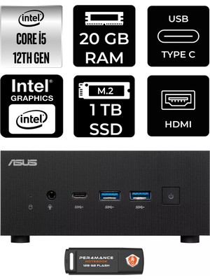 Asus Expertcenter PN64 Intel Core I5 12500H 20GB 1tb SSD Fdos Mini Pc & Per4 USB Bellek PN64P318