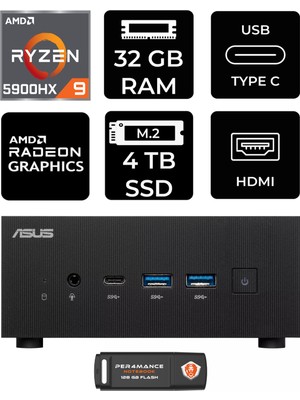 Asus Expertcenter PN52 Amd Ryzen 9 5900HX 32GB 4tb SSD Fdos Mini Pc & Per4 USB Bellek PN52P330