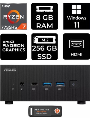 Asus Expertcenter PN53 Amd Ryzen 7 7735HS 8gb 256GB SSD W11H Mini Pc & Per4 USB Bellek PN53P351