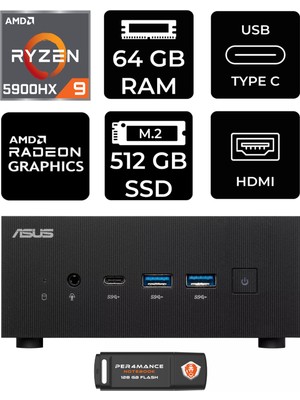 Asus Expertcenter PN52 Amd Ryzen 9 5900HX 64GB 512GB SSD Fdos Mini Pc & Per4 USB Bellek PN52P347