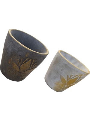 Doğa Garden 2 Adet Gri-Antrasit Eskitme Orkide Saksısı Gold Eskitme
