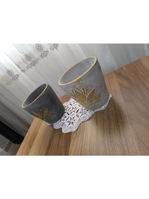 Doğa Garden 2 Adet Gold Eskitme Beton Orkide Saksısı Antrasit-Gri Renkli