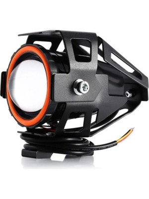 Techmaster Motosiklet Sis Farı Cree U7 LED Angel Mercekli Kafesli 1 Adet Kırmızı