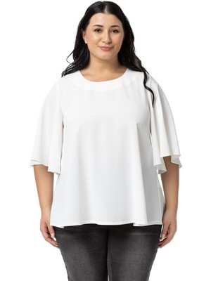 Disentis Modest Büyük Beden Geniş Kısa Kollu Beyaz Bluz